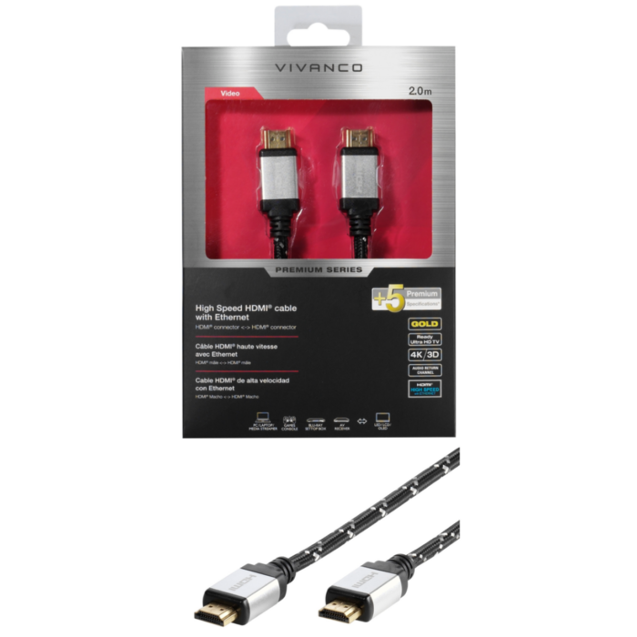 CABLE HDMI 2.1 VIVANCO Plaqué OR 2M 8K/4K/1080
